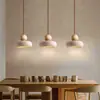 Luminária Pendente Pequena de Madeira Maciça Amarela Natural de Travertino para Mesa de Cabeceira, Estilo Wabi-Sabi para Pousada Restaurante Balcão de Bar Luminária Pendente Redonda Personalizada tipo F UFO