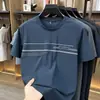 Camiseta Rayada de Manga Corta de Verano para Hombres de Mediana Edad, Top Casual Holgado de Cuello Redondo para Hombre