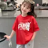 Ropa Infantil Estilo Coreano para Niñas, Conjunto de Verano de Manga Corta con Estampado de Dibujos Animados, Camiseta Holgada de Media Manga para Niños Mayores, Top Casual de Algodón Puro
