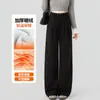 Calça de Maternidade para Outono e Inverno 2025 Novo Estilo, Calça de Cintura Alta Larga Não Apertada para Gravidez, Calça Quente com Forro de Lã para Uso no Inverno