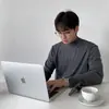 Camiseta Básica de Cuello Medio Alto de Terciopelo Alemán Estilo Coreano Otoño e Invierno Holgada Moderna Ropa Interior Negra Camiseta de Manga Larga de Otoño