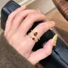 Anel Aberto Flor com Gotejamento de Óleo em Zircônia Banhado a Ouro Real 18K, Anel de Dedo Indicador de Luxo Leve de Alta Qualidade, Acessório de Mão Versátil e Elegante
