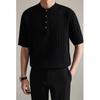 Camiseta Jacquard de Malha com Gola Henley Fina para Todas as Estações, Manga Curta, Moda Vintage Respirável para Homens