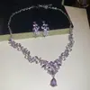 Aretes Colgantes y Collar de Flor de Circonita Brillante Estilo Corte Europeo y Americano, Cadena Ligera de Lujo Nicho para Clavícula, Joyería Exquisita Transfronteriza