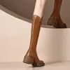 Botas altas de tacón alto con cuello en V adelgazante para mujer, nuevas botas altas de nicho estilo británico 2026, botas de montar de tacón grueso de moda para otoño