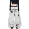 Pantalones de chándal retro americanos con estampado de leopardo, retazos, plisados, curvos, para hombre, con diseño de letras, ajuste holgado, pantalones de pierna ancha fluidos, marca de moda