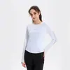 Top de Yoga, Corrida, Esportes e Fitness Feminino de Seda de Gelo com Manga Longa, Secagem Rápida, Gola Redonda, Corte Slim para Primavera, Verão e Outono
