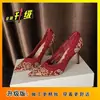 Sapatos de Salto Alto Vermelhos Versáteis, Sapatos de Salto Alto para Casamento, Novos Sapatos de Casamento Xiuhe Elegantes Bordados em Estilo Chinês, Sapatos da Noiva