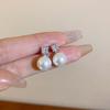 Brincos de pérolas redondas com flor de diamante e agulha de prata, brincos geométricos de alta qualidade, brincos simples franceses para mulheres