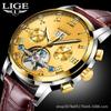 LIGE novo 9813L Tourbillon multifuncional automático mecânico relógio masculino à prova d'água esportivo moda relógio