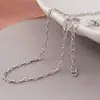 Colar de Corrente Grossa Sólido e Durável em Prata S925, Corrente Lisa, Corrente para Suéter, Corrente de Clavícula, Colar de Porquinho Prata, Versátil