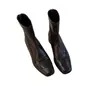 Versão em couro macio~Botas elásticas finas silenciosas de sola macia para mulheres com saltos baixos grossos e bico quadrado, adequadas para o trajeto no outono e inverno, com aumento interno de altura