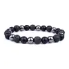 Pulseira de Pedra Olho de Tigre Youjia Jewelry Popular Transfronteiriça Ágata Negra Pedra Negra Corda Elástica Pulseira de Contas Retrô Masculina