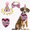 Conjunto de Festa de Aniversário para Pet Toalha de Bandana de Aniversário para Cachorro Chapéu Decorativo Gravata Borboleta com Laço Adereços Vestimenta Arranjo