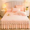 2025 Novo Tipo a Saia de Cama de Algodão Lavado Cobre de Cama Peça Única Estilo Princesa Renda Folha de Lótus Cobre de Cama Capa Protetora Primavera & Outono