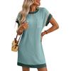 2025 Amazon Nuevo Vestido de Mujer Transfronterizo Europeo y Americano de Verano Casual Color en Contraste Torcido Manga Corta con Bolsillo
