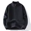 Envío transfronterizo disponible: Suéter para Hombre Estilo Nuevo con Cuello Alto, Color Sólido, Media Cremallera, Forro de Felpa, Engrosado, Sensación de Alta Gama