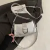 Nova Bolsa Feminina Corrente em PU Retrô, Estilo Coreano da Moda, Elegante Cor Sólida Versátil Bolsa de Ombro, Adequada para Todas as Estações