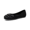Weiwei Lady 5933-45 Elegantes Zapatos Planos Retro con Pedrería para Mujer Estilo Francés Punta Cuadrada Baja Zapatos de Salón para Mujer Cómodos de Usar