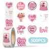 500 Hojas/Rollo Pegatinas en Rollo del Día de San Valentín para Diario, Scrapbook, Decoración de Journal, Pegatinas Impermeables DIY, Pegatinas de Sellado