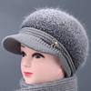 Chapéu de Inverno para Mulheres de Meia-Idade e Idosas Chapéu de Lã Imitação de Coelho para Ciclismo ao Ar Livre para Prevenir o Frio Chapéu de Tricô Quente com Forro de Lã Tipo Bico de Pato para Mulheres