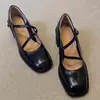 Versão em Pele de Ovelha de Sapatos de Salto Alto para Mulheres, Elegantes e Confortáveis, Sapatos de Salto Bloco Estilo Francês, Deslumbrantes Sapatos Mary Jane Retrô