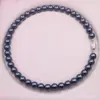 Collar de Perlas Redondas Tahitianas Imitación Color Zafiro Negro Elegante Gama Alta Versátil Cadena para Suéter Cadena Clavicular Venta al por Mayor