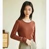 Ecoos Primavera y Otoño Nueva Camiseta de Fondo de Manga Larga Delgada de Color Puro con Cuello Redondo para Ropa Interior y Ropa Exterior Ajuste Entallado de Alta Elasticidad M361