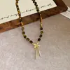 Collar Colgante Gota de Agua Piedra Ojo de Tigre Maillard Estilo Hong Kong Moda Versátil Cadena para Suéter Joyería de Nicho Venta al por Mayor