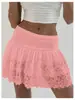 2024 Amazon Transfronterizo Europeo y Americano Falda Corta Sexy de Encaje Francés con Costuras Ballet Color Sólido Cintura Alta Elástica Pastel