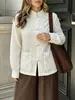 2026 nova moda casual feminina transfronteiriça europeia e americana camisa de manga comprida listrada com gola alta top longo