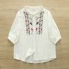 Cardigan de Gaze de Camada Dupla Estilo Étnico Mori Girl Japonês Bordado Flor de Trigo Camisa de Manga Curta Tops Casuais Femininos Atacado