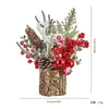 Decoraciones navideñas, ramos de flores artificiales, piñas, estacas de madera pequeñas, adornos para mesa de centro de sala y decoración de escritorio, arreglos hechos a mano DIY