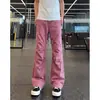 Calças de trabalho de lenhador plissadas azul névoa high street para homens, calças de perna larga curvas com vibe americana, jeans casuais retos
