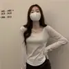 Camiseta Irregular Fina de Manga Corta Larga para Mujer, Primavera y Otoño 2026 Nueva Camisa Básica Ajustada Favorecedora, Top de Principios de Otoño