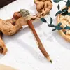 Caneta Esferográfica de Madeira Maciça com Pedra Natural Cristalizada Triturada e Resina Coruja Suporte de Caneta de Madeira Original Ornamento de Decoração de Cristal Venda por Atacado