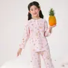 Pijamas infantis de primavera e verão, terno de algodão e seda, roupas finas de ar condicionado, algodão e seda, roupas para casa para crianças e adolescentes de meia-idade, Lyocell