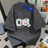 Camiseta de Manga Corta de Algodón Puro para Parejas con Diseño de Gatito Sencillo para Mujer 2026 Verano Divertida Casual Estilo Dibujo Animado ins Top