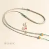 Cordón de collar con colgante ajustable de jade y ámbar con cuentas Dzi y motivos de paisaje
