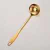 Colher para Panela Quente de Aço Inoxidável Dourada com Cabo Longo Espesso, Colher de Sopa Anti-Queimadura, Concha de Sopa Doméstica com Furo, Conjunto de Escorredores de Cozinha
