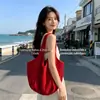 Design de Nicho Bolsa de Tricô Transfronteiriça Bolsa de Lona Listrada Bolsa de Tricô Feminina Bolsa Tote de Ombro de Grande Capacidade