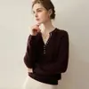 Camiseta básica de punto para mujer estilo coreano con cuello de pico 100% cachemira pura, cómoda y suave, capa interior cálida con broche, top de moda