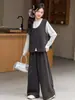 Conjunto de outono para meninas 2026 novo estiloso 9 peças de roupa infantil para crianças maiores primavera e outono colete camiseta de manga comprida conjunto de três peças
