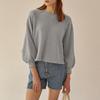 Bargain de liquidaciónSudadera holgada corta de manga de farol con retazos de algodón puro, top informal tipo jersey de estilo francés para mujer