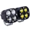 Farol de LED para Motocicleta Trevo de Quatro Folhas com Lentes de Luz Dupla Amarela e Branca, Lâmpada de Iluminação Externa para Estrada, Luz de Trabalho Auxiliar para Veículo Elétrico