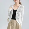 Cardigã de Malha de Seda Gelada para Mulheres 2026 Nova Moda Elegante Crochê Vazado Fino Xale Proteção Solar Top