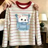 Camiseta de manga larga a rayas de algodón puro para niña, nueva camiseta versátil informal de bloques de color para primavera y otoño de 2026, camiseta básica para niños