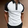 Europeu e Americano Transfronteiriço Mais Vendido Novo Amazon Color-Blocking Nova Camisa Polo com Zíper Camiseta de Manga Curta Masculina Top