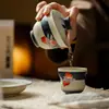 Dinastías Tang y Song Glaseado de Caramelo Azul-Verde Melocotón Hogareño Pintado a Mano Estilo Antiguo Cerámica Gaiwan Juego de Té Kung Fu Taza de Té para Eruditos