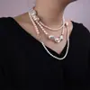 Colar de pérolas irregulares multicamadas estilo francês, corrente de clavícula simples e moderna, acessório versátil único e da moda